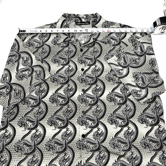 Vintage 90s No Boundaries Gray Allover Dragon Print Button Down Baggy Shirt L 50 - Picture 5 of 9